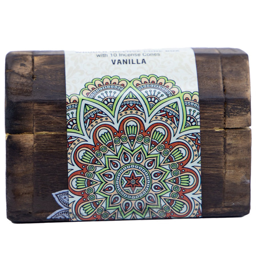 Set Cutie de Lemn cu 10 Conuri Parfumate și Suport, Vanilla - Karma Scents