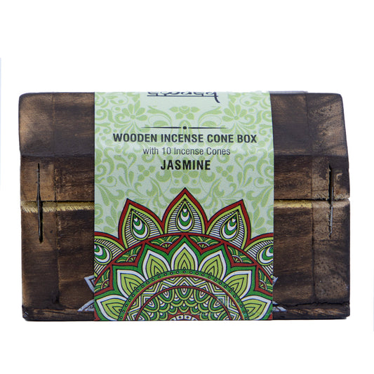 Set Cutie de Lemn cu 10 Conuri Parfumate și Suport, Jasmine -  Karma Scents