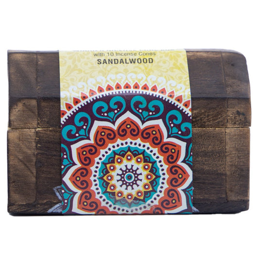 Set Cutie de Lemn cu 10 Conuri Parfumate și Suport, Sandalwood -  Karma Scents